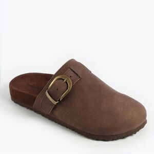 Maurices Brown Mules with Gold Buckle